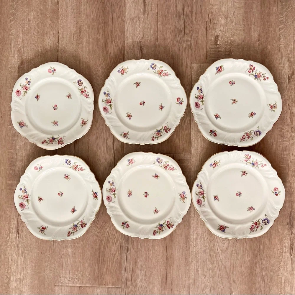 6‎ PCs Rosenthal Kronach Germany Viktoria Lombul Gold 34 Dinner Plates 10” Vtg